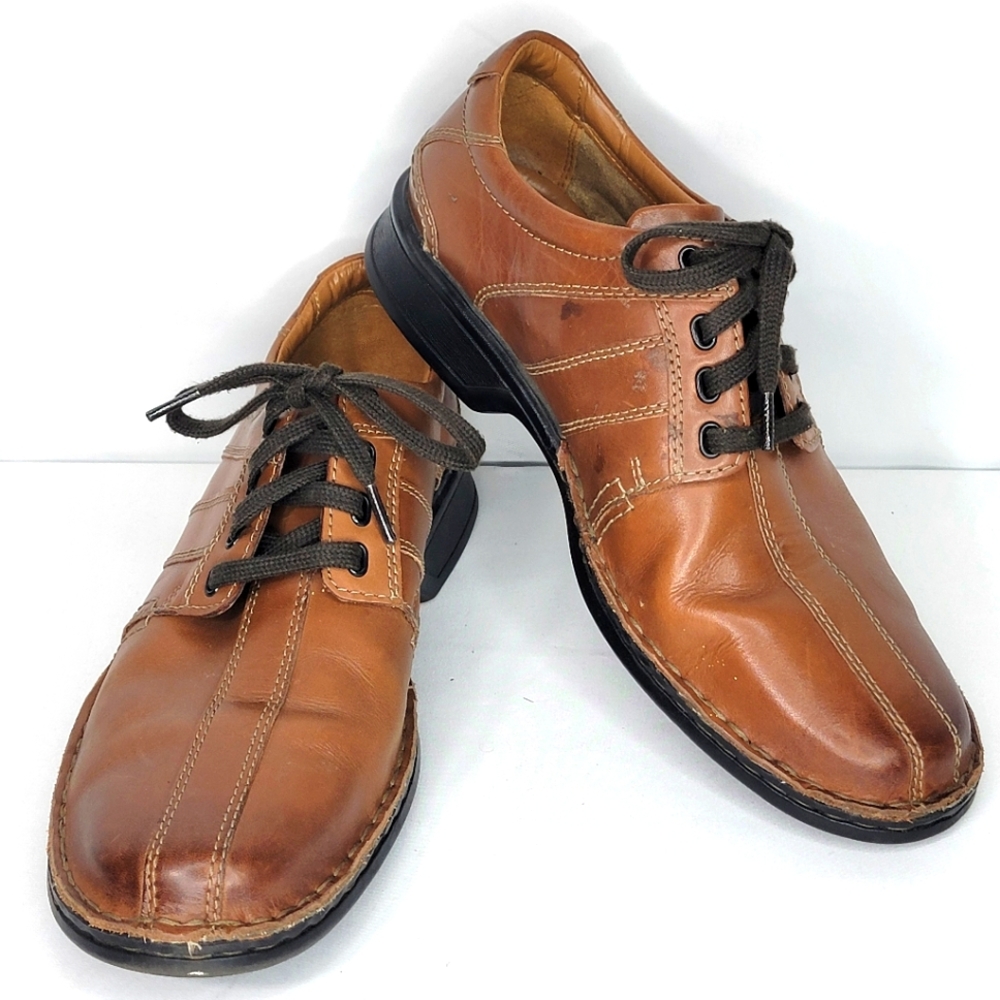 Clarks Collection Mens Size‎ 9.5M Brown Leather Soft Cushion Oxford Casual Shoes